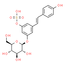 ChemSpider 2D Image | 3-(beta-D-Glucopyranosyloxy)-5-[(E)-2-(4-hydroxyphenyl)vinyl]phenyl hydrogen sulfate | C20H22O11S