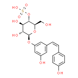 ChemSpider 2D Image | 3-Hydroxy-5-[(Z)-2-(4-hydroxyphenyl)vinyl]phenyl 4-O-sulfo-beta-D-glucopyranoside | C20H22O11S