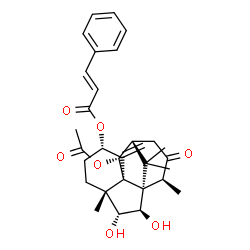 ChemSpider 2D Image | (2beta,5beta,8alpha,9beta,10alpha,11beta,12alpha)-2-Acetoxy-9,10-dihydroxy-13-oxo-3,11-cyclotax-4(20)-en-5-yl (2E)-3-phenylacrylate | C31H38O7