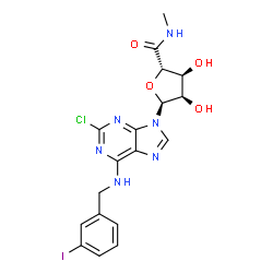 ChemSpider 2D Image | (2S,3S,4R,5S)-5-{2-Chloro-6-[(3-iodobenzyl)amino]-9H-purin-9-yl}-3,4-dihydroxy-N-methyltetrahydro-2-furancarboxamide | C18H18ClIN6O4