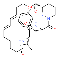 ChemSpider 2D Image | (3S,6S,13E,15E,21S)-3-(3-Hydroxybenzyl)-6-isopropyl-19-oxa-1,4,7,25-tetraazabicyclo[19.3.1]pentacosa-13,15-diene-2,5,8,20-tetrone | C30H42N4O6