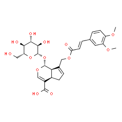 ChemSpider 2D Image | (1R,4aR,7aR)-7-({[(2E)-3-(3,4-Dimethoxyphenyl)-2-propenoyl]oxy}methyl)-1-(beta-D-glucopyranosyloxy)-1,4a,5,7a-tetrahydrocyclopenta[c]pyran-4-carboxylic acid | C27H32O13
