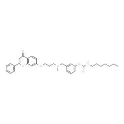 ChemSpider 2D Image | 3-[(Methyl{3-[(4-oxo-2-phenyl-4H-chromen-7-yl)oxy]propyl}amino)methyl]phenyl heptylcarbamate | C34H40N2O5