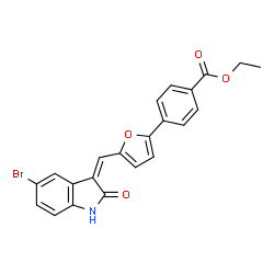 ChemSpider 2D Image | Ethyl 4-{5-[(Z)-(5-bromo-2-oxo-1,2-dihydro-3H-indol-3-ylidene)methyl]-2-furyl}benzoate | C22H16BrNO4