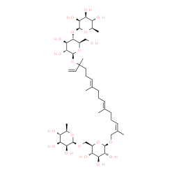 ChemSpider 2D Image | (6E,10E,14Z)-16-{[6-O-(6-Deoxy-beta-D-mannopyranosyl)-beta-D-glucopyranosyl]oxy}-3,7,11,15-tetramethyl-1,6,10,14-hexadecatetraen-3-yl 4-O-(6-deoxy-beta-D-mannopyranosyl)-beta-D-glucopyranoside | C44H74O20