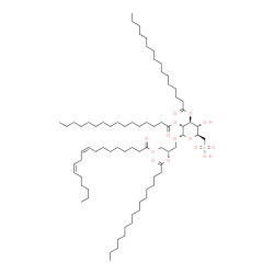 ChemSpider 2D Image | (2S)-3-[(9Z,12Z)-9,12-Octadecadienoyloxy]-2-(palmitoyloxy)propyl 6-deoxy-2,3-di-O-palmitoyl-6-sulfo-alpha-D-glucopyranoside | C75H138O14S