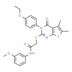 ChemSpider 2D Image | 2-{[3-(4-Ethoxyphenyl)-5,6-dimethyl-4-oxo-3,4-dihydrothieno[2,3-d]pyrimidin-2-yl]sulfanyl}-N-(3-methoxyphenyl)acetamide | C25H25N3O4S2