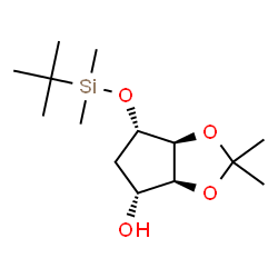 ChemSpider 2D Image | (3aS,4R,6S,6aS)-6-{[Dimethyl(2-methyl-2-propanyl)silyl]oxy}-2,2-dimethyltetrahydro-3aH-cyclopenta[d][1,3]dioxol-4-ol | C14H28O4Si