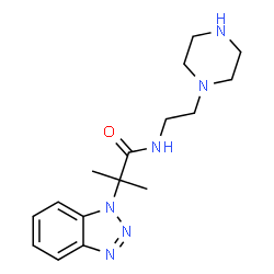 ChemSpider 2D Image | 2-(1H-Benzotriazol-1-yl)-2-methyl-N-[2-(1-piperazinyl)ethyl]propanamide | C16H24N6O