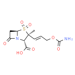 ChemSpider 2D Image | (2S,3S,5R)-3-[(1E)-3-(Carbamoyloxy)-1-propen-1-yl]-3-methyl-7-oxo-4-thia-1-azabicyclo[3.2.0]heptane-2-carboxylic acid 4,4-dioxide | C11H14N2O7S