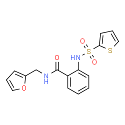 ChemSpider 2D Image | N-(2-Furylmethyl)-2-[(2-thienylsulfonyl)amino]benzamide | C16H14N2O4S2