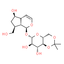 ChemSpider 2D Image | (1S,4aR,5R,7S,7aR)-5-Hydroxy-7-(hydroxymethyl)-1,4a,5,6,7,7a-hexahydrocyclopenta[c]pyran-1-yl 4,6-O-isopropylidene-beta-D-glucopyranoside | C18H28O9