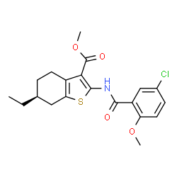 ChemSpider 2D Image | Methyl (6S)-2-[(5-chloro-2-methoxybenzoyl)amino]-6-ethyl-4,5,6,7-tetrahydro-1-benzothiophene-3-carboxylate | C20H22ClNO4S