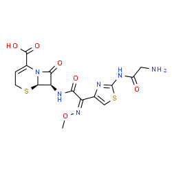 ChemSpider 2D Image | (6R,7R)-7-{[(2Z)-2-[2-(Glycylamino)-1,3-thiazol-4-yl]-2-(methoxyimino)acetyl]amino}-8-oxo-5-thia-1-azabicyclo[4.2.0]oct-2-ene-2-carboxylic acid | C15H16N6O6S2