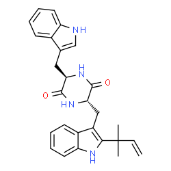 ChemSpider 2D Image | (3R,6S)-3-(1H-Indol-3-ylmethyl)-6-{[2-(2-methyl-3-buten-2-yl)-1H-indol-3-yl]methyl}-2,5-piperazinedione | C27H28N4O2