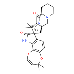 ChemSpider 2D Image | (1S,8S,10S,12S)-4',4',11,11-Tetramethyl-14-(~13~C)methyl-4'H,15H-spiro[3,14-diazatetracyclo[6.5.2.0~1,10~.0~3,8~]pentadecane-12,8'-[1,4]dioxepino[2,3-g]indole]-9',15(10'H)-dione | C2713CH35N3O4