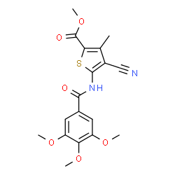 ChemSpider 2D Image | Methyl 4-cyano-3-methyl-5-[(3,4,5-trimethoxybenzoyl)amino]-2-thiophenecarboxylate | C18H18N2O6S