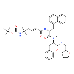 ChemSpider 2D Image | N-Methyl-N-[(2E)-5-methyl-5-({[(2-methyl-2-propanyl)oxy]carbonyl}amino)-2-hexenoyl]-3-(1-naphthyl)-D-alanyl-Nalpha-methyl-N-(tetrahydro-2-furanylmethyl)-D-phenylalaninamide | C41H54N4O6