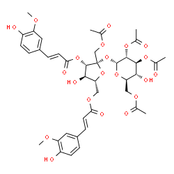 ChemSpider 2D Image | 1-O-Acetyl-3,6-bis-O-[(2E)-3-(4-hydroxy-3-methoxyphenyl)-2-propenoyl]-beta-D-fructofuranosyl 2,3,6-tri-O-acetyl-alpha-D-glucopyranoside | C40H46O21