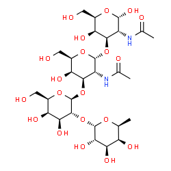 ChemSpider 2D Image | 6-Deoxy-alpha-L-galactopyranosyl-(1->2)-beta-D-galactopyranosyl-(1->3)-2-acetamido-2-deoxy-alpha-D-galactopyranosyl-(1->3)-2-acetamido-2-deoxy-alpha-D-galactopyranose | C28H48N2O20