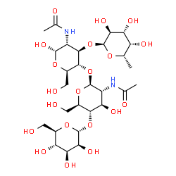 ChemSpider 2D Image | 6-Deoxy-alpha-L-galactopyranosyl-(1->3)-[alpha-D-mannopyranosyl-(1->4)-2-acetamido-2-deoxy-beta-D-glucopyranosyl-(1->4)]-2-acetamido-2-deoxy-alpha-D-glucopyranose | C28H48N2O20