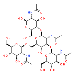 ChemSpider 2D Image | 2-Acetamido-2-deoxy-beta-D-glucopyranosyl-(1->3)-[2-acetamido-2-deoxy-beta-D-glucopyranosyl-(1->6)]-2-acetamido-2-deoxy-beta-D-glucopyranosyl-(1->4)-2-acetamido-2-deoxy-beta-D-glucopyranose | C32H54N4O21