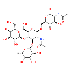 ChemSpider 2D Image | 6-Deoxy-alpha-L-galactopyranosyl-(1->3)-[beta-D-galactopyranosyl-(1->4)]-2-acetamido-2-deoxy-beta-D-glucopyranosyl-(1->6)-2-acetamido-2-deoxy-D-galactopyranose | C28H48N2O20
