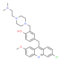 ChemSpider 2D Image | 4-[(6-Chloro-2-methoxy-9-acridinyl)methyl]-2-({4-[2-(dimethylamino)ethyl]-1-piperazinyl}methyl)phenol | C30H35ClN4O2