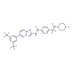 ChemSpider 2D Image | N-{6-[3,5-Bis(2-methyl-2-propanyl)phenyl]imidazo[1,2-a]pyridin-2-yl}-4-[2-methyl-1-(4-methyl-1-piperazinyl)-1-oxo-2-propanyl]benzamide | C37H47N5O2