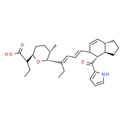 ChemSpider 2D Image | 2-[(2R,5S,6R)-5-Methyl-6-{(3E,5E)-6-[(3aR,4S,7aS)-4-(1H-pyrrol-2-ylcarbonyl)-2,3,3a,4,5,7a-hexahydro-1H-inden-5-yl]-3,5-hexadien-3-yl}tetrahydro-2H-pyran-2-yl]butanoic acid | C30H41NO4