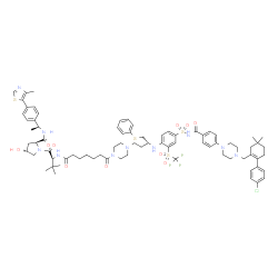 ChemSpider 2D Image | N-(7-{4-[(3R)-3-[(4-{[4-(4-{[2-(4-Chlorophenyl)-5,5-dimethyl-1-cyclohexen-1-yl]methyl}-1-piperazinyl)benzoyl]sulfamoyl}-2-[(trifluoromethyl)sulfonyl]phenyl)amino]-4-(phenylsulfanyl)butyl]-1-piperaziny
l}-7-oxoheptanoyl)-3-methyl-L-valyl-(4R)-4-hydroxy-N-{(1S)-1-[4-(4-methyl-1,3-thiazol-5-yl)phenyl]ethyl}-L-prolinamide | C77H96ClF3N10O10S4