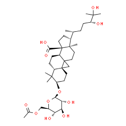 ChemSpider 2D Image | (3alpha,9xi,24R)-3-[(6-O-Acetyl-beta-D-glucopyranosyl)oxy]-24,25-dihydroxy-9,19-cyclolanostan-30-oic acid | C38H62O11