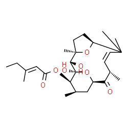 ChemSpider 2D Image | (1R,2S,3R,6S,8Z,10S,12R,14R,15R)-1,2-Dihydroxy-3,7,7,10,14-pentamethyl-11-oxo-16,17-dioxatricyclo[10.3.1.1~3,6~]heptadec-8-en-15-yl (2E)-3-methyl-2-pentenoate | C26H40O7