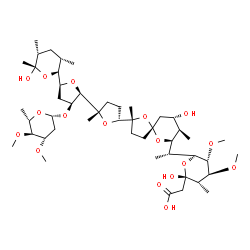 ChemSpider 2D Image | [(2S,3S,4S,5R,6S)-6-{(1R)-1-[(2R,5R,7S,8R,9S)-2-{(2S,2'R,3'S,5R,5'S)-3'-{[(2R,4S,5S,6S)-4,5-Dimethoxy-6-methyltetrahydro-2H-pyran-2-yl]oxy}-5'-[(2S,3S,5R,6S)-6-hydroxy-3,5,6-trimethyltetrahydro-2H-pyr
an-2-yl]-2-methyloctahydro-2,2'-bifuran-5-yl}-9-hydroxy-2,8-dimethyl-1,6-dioxaspiro[4.5]dec-7-yl]ethyl}-2-hydroxy-4,5-dimethoxy-3-methyltetrahydro-2H-pyran-2-yl]acetic acid (non-preferred name) | C47H80O17