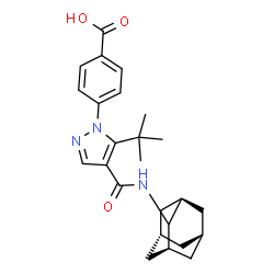 ChemSpider 2D Image | 4-{4-[(1r,3r,5r,7r)-Adamantan-2-ylcarbamoyl]-5-(2-methyl-2-propanyl)-1H-pyrazol-1-yl}benzoic acid | C25H31N3O3