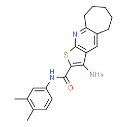 ChemSpider 2D Image | 3-Amino-N-(3,4-dimethylphenyl)-6,7,8,9-tetrahydro-5H-cyclohepta[b]thieno[3,2-e]pyridine-2-carboxamide | C21H23N3OS