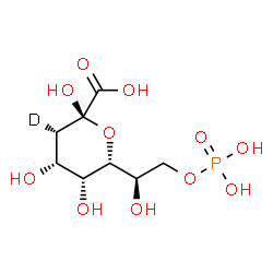 ChemSpider 2D Image | (6R)-3-Deoxy-6-[(1R)-1-hydroxy-2-(phosphonooxy)ethyl]-beta-L-(3-~2~H_1_)fructopyranosonic acid | C8H14DO11P