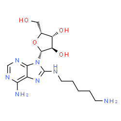 ChemSpider 2D Image | N~8~-(5-Aminopentyl)-9-(beta-D-xylofuranosyl)-9H-purine-6,8-diamine | C15H25N7O4