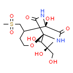 ChemSpider 2D Image | (1S,6R)-6-Hydroxy-5-[(methylsulfonyl)methyl]-1-[(1S,2S)-1,2,3-trihydroxy-2-methylpropyl]-2-oxa-7,9-diazabicyclo[4.2.2]decane-8,10-dione | C13H22N2O9S