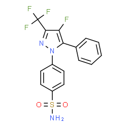 ChemSpider 2D Image | 4-[4-Fluoro-5-phenyl-3-(trifluoromethyl)-1H-pyrazol-1-yl]benzenesulfonamide | C16H11F4N3O2S
