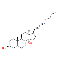 ChemSpider 2D Image | (3S,5R,8R,9S,10S,13R,14S,17R)-17-{(1E,3E)-3-[(2-Hydroxyethoxy)imino]-1-propen-1-yl}-10,13-dimethylhexadecahydro-14H-cyclopenta[a]phenanthrene-3,14-diol | C24H39NO4