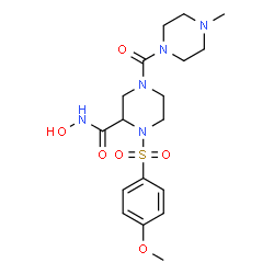 ChemSpider 2D Image | N-Hydroxy-1-[(4-methoxyphenyl)sulfonyl]-4-[(4-methyl-1-piperazinyl)carbonyl]-2-piperazinecarboxamide | C18H27N5O6S