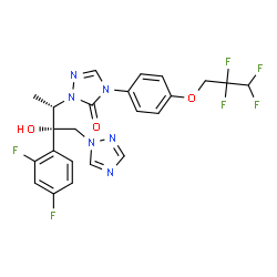 ChemSpider 2D Image | 2-[(2S,3S)-3-(2,4-Difluorophenyl)-3-hydroxy-4-(1H-1,2,4-triazol-1-yl)-2-butanyl]-4-[4-(2,2,3,3-tetrafluoropropoxy)phenyl]-2,4-dihydro-3H-1,2,4-triazol-3-one | C23H20F6N6O3