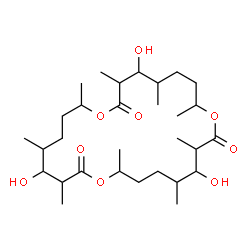 ChemSpider 2D Image | 4,12,20-Trihydroxy-3,5,8,11,13,16,19,21,24-nonamethyl-1,9,17-trioxacyclotetracosane-2,10,18-trione | C30H54O9