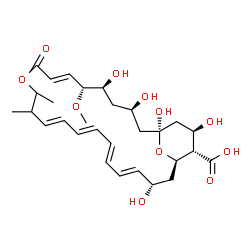 ChemSpider 2D Image | (1S,3R,5S,6R,7E,13E,15E,17E,19E,21S,23R,24S,25R)-1,3,5,21,25-Pentahydroxy-6-methoxy-11,12-dimethyl-9-oxo-10,27-dioxabicyclo[21.3.1]heptacosa-7,13,15,17,19-pentaene-24-carboxylic acid | C29H42O11