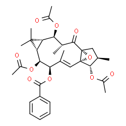 ChemSpider 2D Image | (1R,3R,4R,5R,7S,8S,9R,10E,12S,13S,14R)-4,8,13-Triacetoxy-3,6,6,10,14-pentamethyl-2-oxo-16-oxatetracyclo[10.3.1.0~1,12~.0~5,7~]hexadec-10-en-9-yl benzoate | C33H40O10
