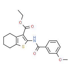 ChemSpider 2D Image | Ethyl 2-[(3-methoxybenzoyl)amino]-4,5,6,7-tetrahydro-1-benzothiophene-3-carboxylate | C19H21NO4S