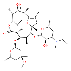ChemSpider 2D Image | (2R,3R,4S,5S,8R,9R,10S,11R,12R)-5-Ethyl-11-({(2S,3R,4S,6R)-4-[ethyl(methyl)amino]-3-hydroxy-6-methyltetrahydro-2H-pyran-2-yl}oxy)-3-hydroxy-9-{[(2S,4S,6S)-4-methoxy-4,6-dimethyltetrahydro-2H-pyran-2-y
l]oxy}-2,4,8,10,12,14-hexamethyl(3-~3~H)-6,15-dioxabicyclo[10.2.1]pentadec-1(14)-en-7-one | C38H66TNO10