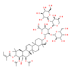 ChemSpider 2D Image | (3beta,16alpha,21beta,22alpha)-16,22-Diacetoxy-28-hydroxy-21-{[(2Z)-2-methyl-2-butenoyl]oxy}-23-oxoolean-12-en-3-yl beta-D-galactopyranosyl-(1->2)-[beta-D-glucopyranosyl-(1->2)-alpha-L-arabinopyranosy
l-(1->3)]-beta-D-glucopyranosiduronic acid | C62H94O29