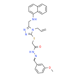 ChemSpider 2D Image | 2-({4-Allyl-5-[(1-naphthylamino)methyl]-4H-1,2,4-triazol-3-yl}sulfanyl)-N'-(3-methoxybenzylidene)acetohydrazide | C26H26N6O2S
